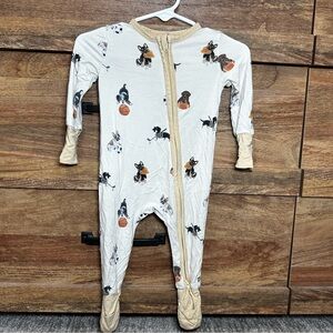 Angel Dear White Footed One-Piece with Dog & Basketball Print